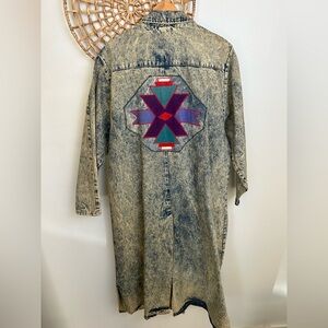 Denim Trench Coat with Geometric Design
